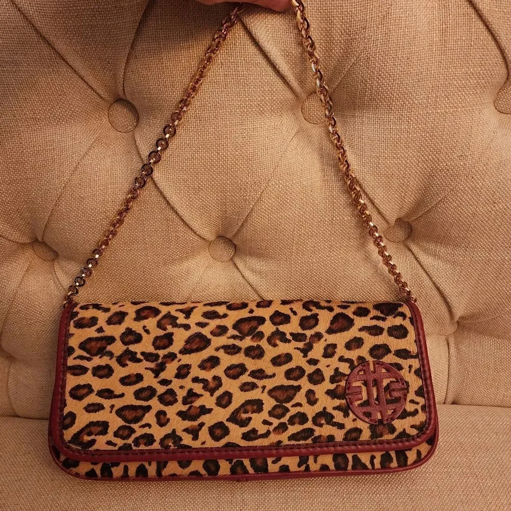 Antonio Melani Cheetah Print Calf Hair Red Clutch Shoulder Bag Purse